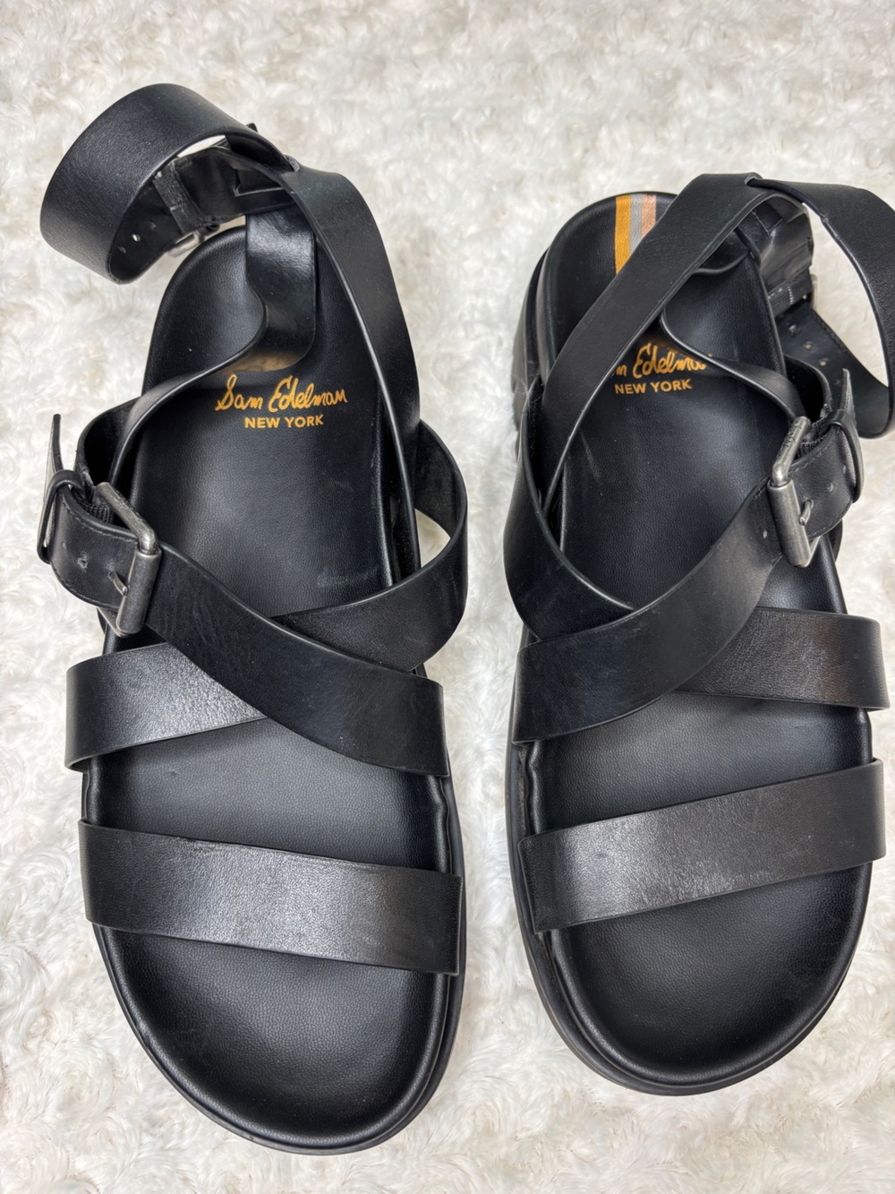 Sam Edelman Eleanora Black Leather Lug Sole Ankle Strap Sandals 8.5 - Picture 4 of 6